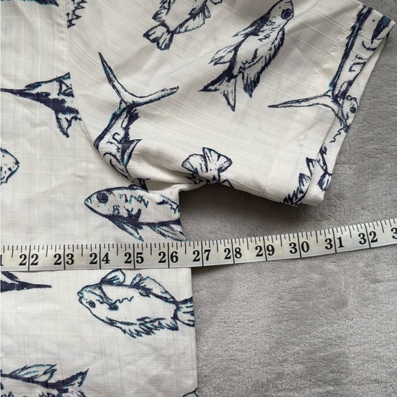 Caribbean White and Black Casual Button Down Shirt with Nautical Fish Pattern - Picture 5 of 15